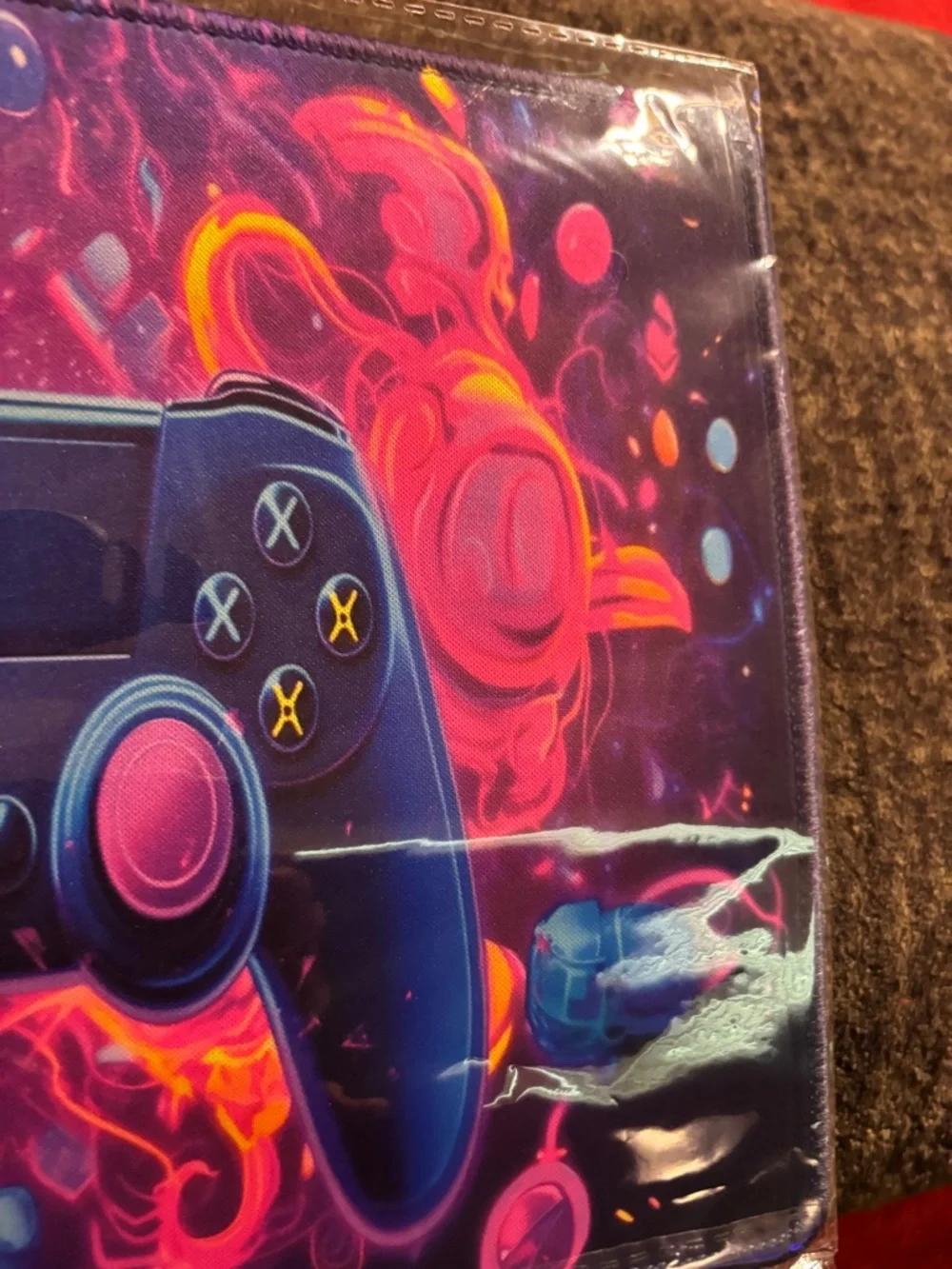 Neon Blue & Pink Gaming Controller Mouse Pad - Vibrant Desk Mat